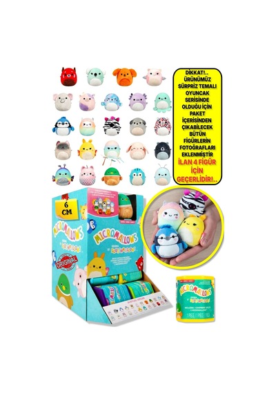 Micromallows Squishmallows Sürpriz Mini Yumuşak Peluş Oyuncak Figür - 6 Cm - 4 Adet