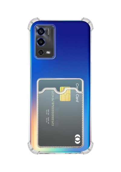 Oppo A55 Uyumlu Kamera Korumalı Kartlıklı Köşeleri Airbag Tasarımlı Darbe Önleyici Şeffaf