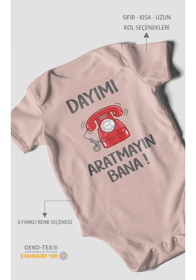 Morivokids Dayımı Aratmayın Bana Kısa Kollu Bebek Body %100 Pamuk Pastel Pembe