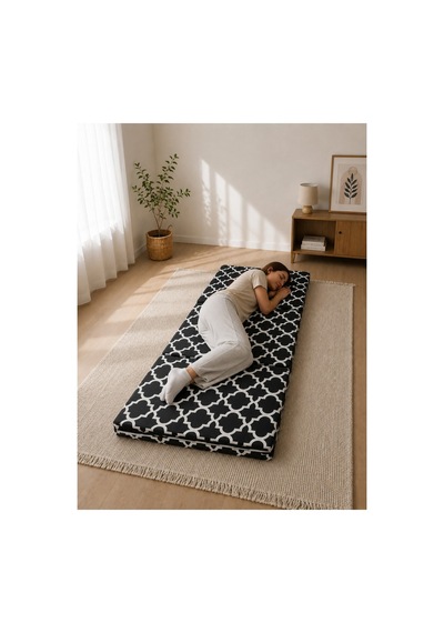 Relaxa Yer Yatağı Katlanır Kamp Yatağı Çadır Yatağı 70x180 6 Cm Kalın Sünger Siyah-beyaz