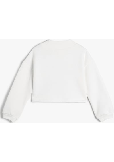 Koton Cumhuriyet Baskılı Crop Sweatshirt Uzun Kollu Bisiklet Yaka Şardonlu Ekru 4wkg10250ak 4WKG10250AK010 Ekru