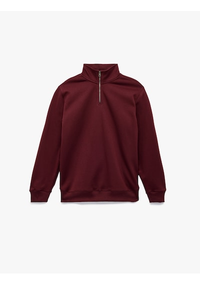 Koton Uzun Kollu Şardonlu Basic Yarım Fermuarlı Sweatshirt Bordo 6wam70016mk Bordo