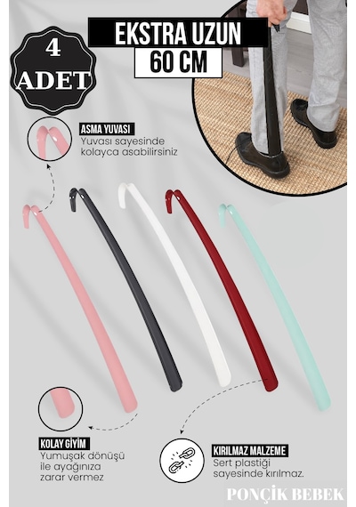 4 Adet 60 Cm Uzun Ayakkabı Çekeceği, Ayakkabı Çekeceği,yumuşak Ayakkabı Çekeceği Plastik Çok Renkli Diğer