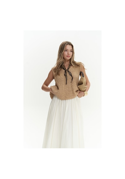 Mai Collection Mai Studios Co. Knitle Rahat Kalıp Triko Tarçın Crop Tarçın