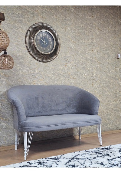 Zafir İkili Teddy Beyaz Boyalı Telli Ayak Çay Seti Koltuk İkili Berjer , Balkon, Salon, Ofis Gri