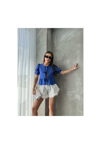 Verymoda Pembe Önden Bağlamalı Poplin Bluz D2699 Saks