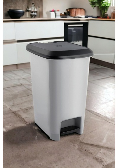 Melkan Home Slim Pedallı Çöp Kovası 40 Litre Çöp Kovası & Orta Boy Pedallı Çöp Kovası Gri Metalik Gri Diğer