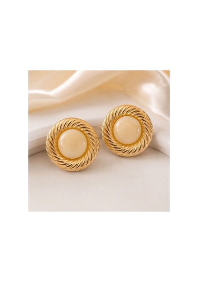 Gold Burgu Çerçeveli Krem Taşlı Küpe Krem - 886705171 Krem - 886705171 Krem