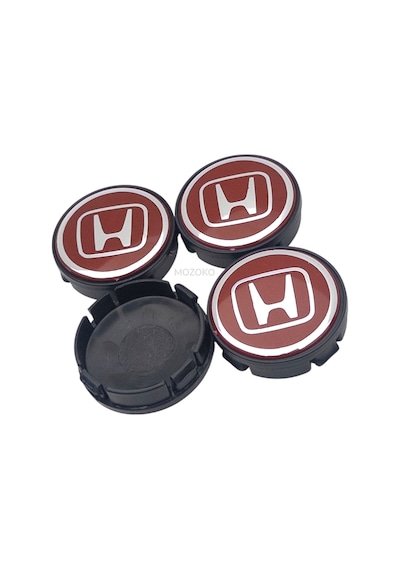 Honda Logolu Kırmızı 58 Mm Dış 55 Mm İç Çap Geçmeli 3d Jant Göbeği Kapak Seti, 4 Adet