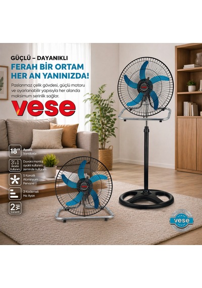 Sanayi Tipi Ayaklı Vantilatör - 5 Metal Kanatlı, 3 Kademe Hız