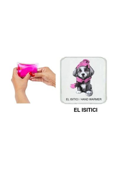 Kırmızı Bereli Köpek Cep Sobası,el Isıtıcı,sıcak Su Torbası Pvc 10x9,5cm Beyaz