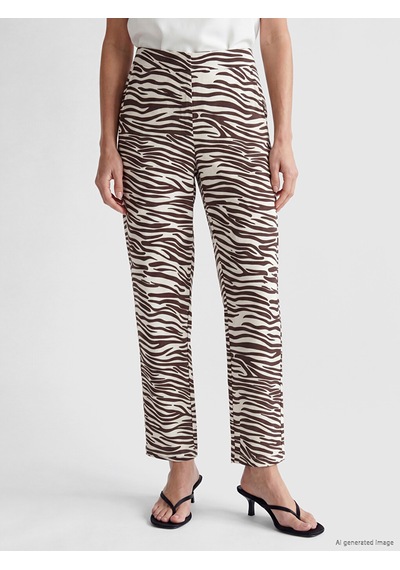 Lcwaıkıkı Basic Kahverengi Beli Lastikli Zebra Desenli Kadın Pantolon