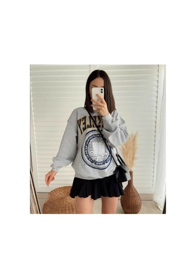 Blackjack Giyim Kadın Gri Berkeley Baskılı Sweatshirt Gri-beyaz