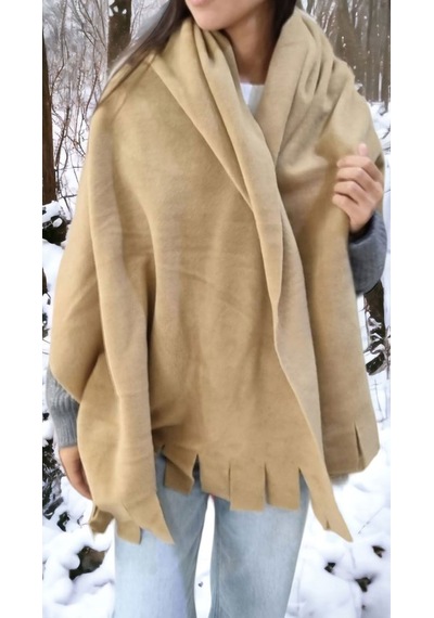 Tezzgelsin Kadın Kışlık Püsküllü Polar Şal Camel