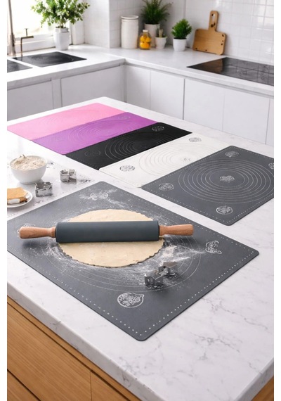 Siyah Silikon Hamur Açma Matı Seti 45x65 Cm + 42 Cm Merdane Profesyonel Kaymaz Yapışmaz Hamur Seti Diğer