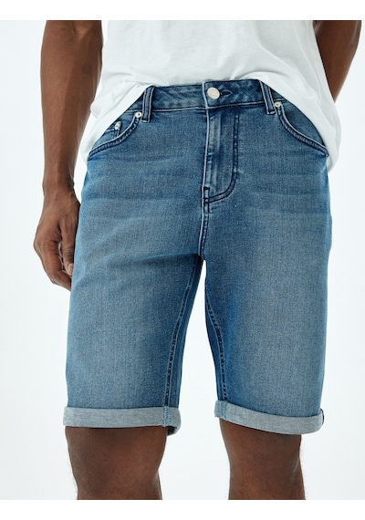 Koton Slim Fit Katlamalı Paça Kot Şort Koyu İndigo 5sam40013ıd İndigo