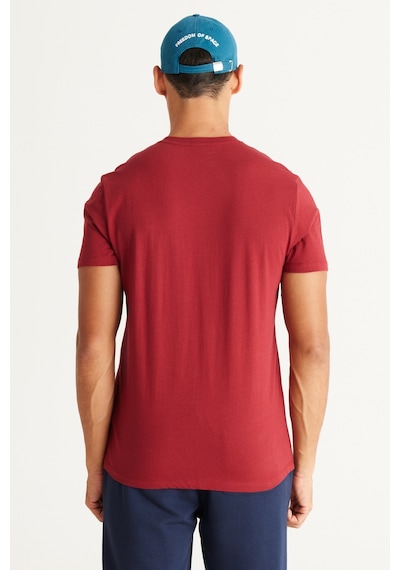 Ac&Co / Altınyıldız Classics Slim Fit Dar Kesim V Yaka Pamuklu Erkek Tişört Bordo