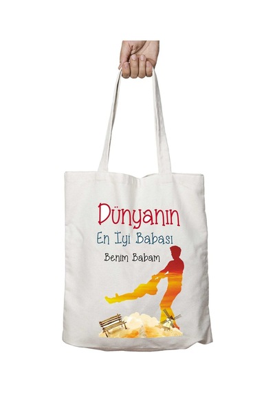 Art Hediye Dünyanın En İyi Babası Benim İki Taraf Kalıcı Yıkanabilir Okul Plaj Omuz Bez Çanta Çok Renkli
