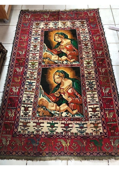 Meryem Ana - İsa Desenli El Dokuma Kilim Halı  114x187 cm  Teşhir Ürün
