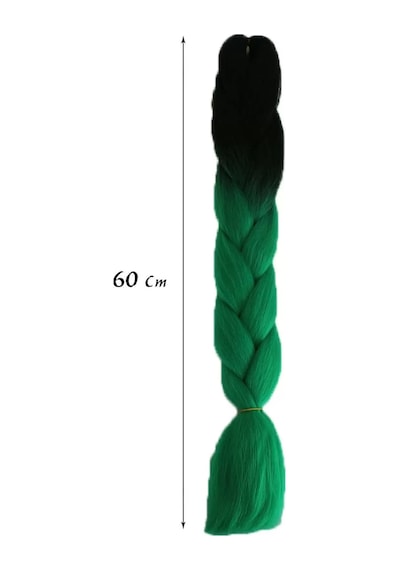 Caş Dekorasyon Yeşil Siyah İki Renk Ombreli Afrika Örgüsü Box Braid Sentetik Saç 60 Cm. 100 Gr. Yeşil - Siyah