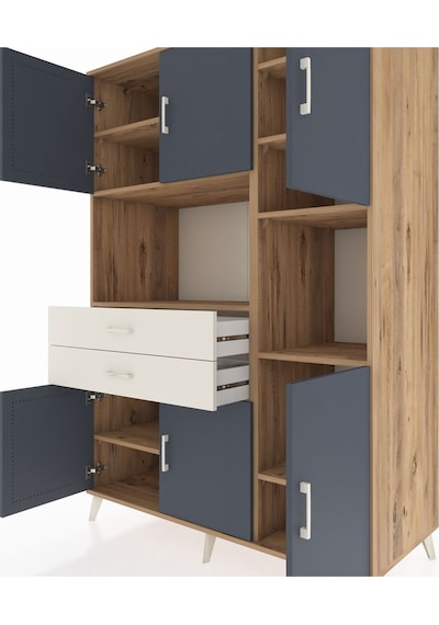 Kronos Dolap 9 Raflı 2 Çekmeceli 6 Kapaklı 132x59x195 Çam-ant... Çam