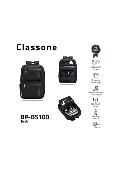 Classone Bp-bs100 Business Vıp B1 - Serisi 15.6 İnch Uyumlu Wtx Pro Su Geçirmez Kumaş Laptop Sırt Çantası -siyah