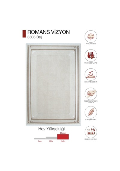 Romans Vizyon 3506 Bej Vizon Çerçeve Desenli Salon Ve Oturma Odası Halısı