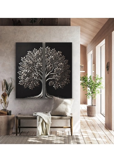 2li Eskitme Krom Ağaç Kanvas Tablo 60x120cm X2 Çok Renkli
