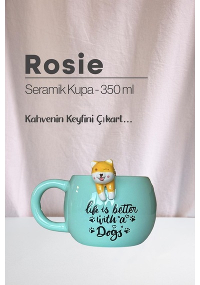 Tilki Ve Köpek Figürlü Seramik Kupa 350 Ml Beyaz