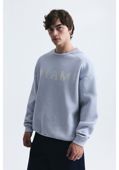 Vamos Miami Baskılı Bisiklet Yaka Sweatshirt Bebe Mavi