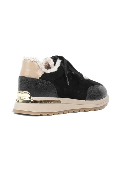 Kadın Siyah Vizon Bağcıklı Süet Deri Sneaker