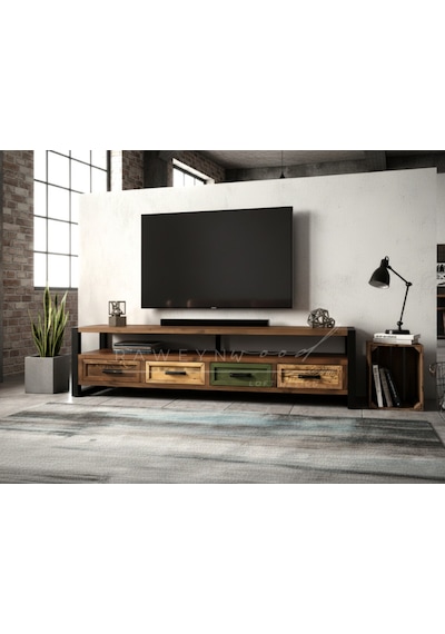 Raweyn Almond Doğal Ahşap Tv Ünitesi - 220cm Ceviz