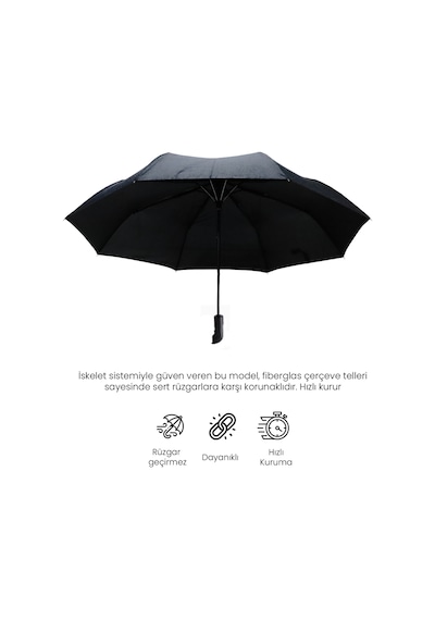 Biggdesign Moods Up Premium Siyah Tam Otomatik Şemsiye - Rüzgara Dayanıklı, Hızlı Kuruyan, Hafif Çok Renkli
