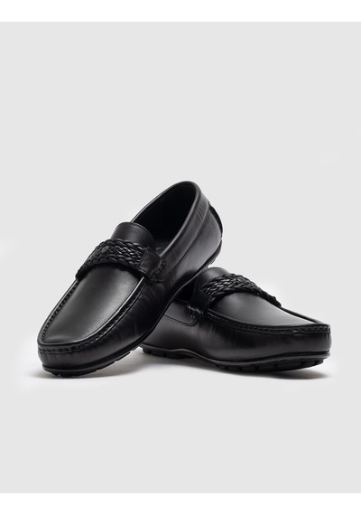 Cabani Hakiki Deri Siyah Tokalı Erkek Loafer - 42