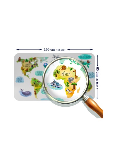 Eğitici Dünya Haritası Dünya Atlası Çocuk Ve Bebek Odası Duvar Sticker -60x105-3807 Çok Renkli