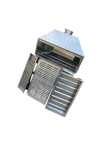 Paslanmaz Kömürlü Mangal 40 X 80 Cm Bacalı Barbekü Çekmeceli Tekerlekli Gri