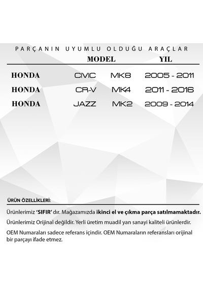 Honda Jazz, Civic, CR-V için Ayna Dişlisi