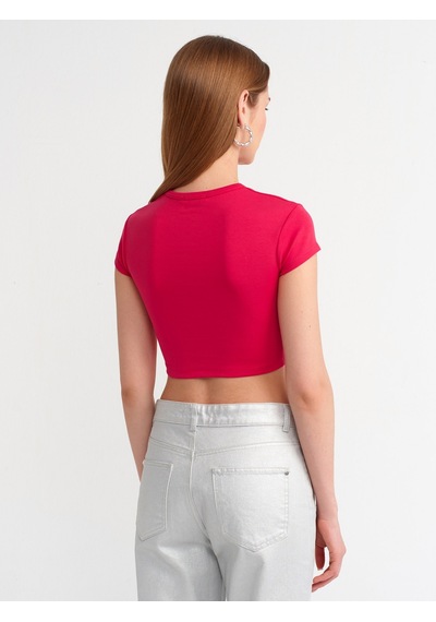Dilvin Vücuda Oturan Crop Top Fuşya