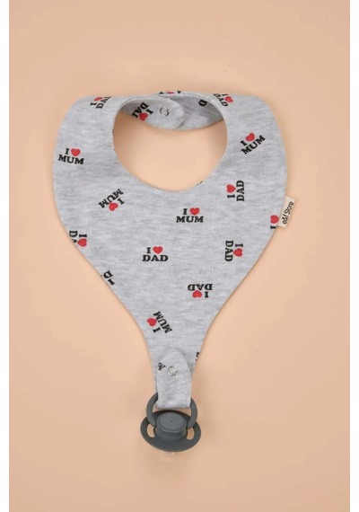 E&f Store Emzik Tutucu Mama Önlüğü - I Love Dad I Love Mom Desenli Gri Pamuk Kumaş Çok Renkli