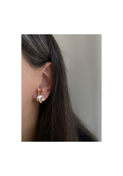 Çelik Rose Gold Incili Rabbit Küpe -kararma Yapmaz- Gümüş
