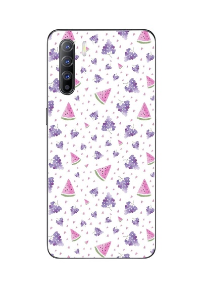 Oppo Reno 3 Uyumlu Karpuz Ve Üzümler Baskılı Silikon Kılıf Renkli