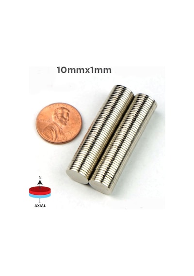10 Adet Çap 10Mm X Kalınlık 1Mm Yuvarlak Güçlü Neodyum Mıknatıs
