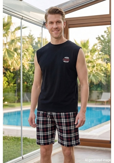 Remsa Erkek Sıfır Kol Şortlu Pijama Takımı 3379 Siyah
