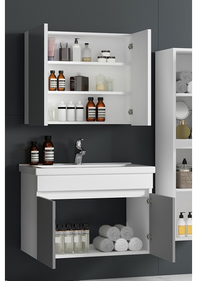 Çiğdem 80+35 Cm Beyaz-inox Balon Mdf Seramik Lavabolu Sepetli Asma Banyo Dolabı Takımı Beyaz - Inox Çiğdem 80+35 Cm Beyaz-inox Balon Mdf Seramik Lavabolu Sepetli Asma Banyo Dolabı Takımı Beyaz - Inox