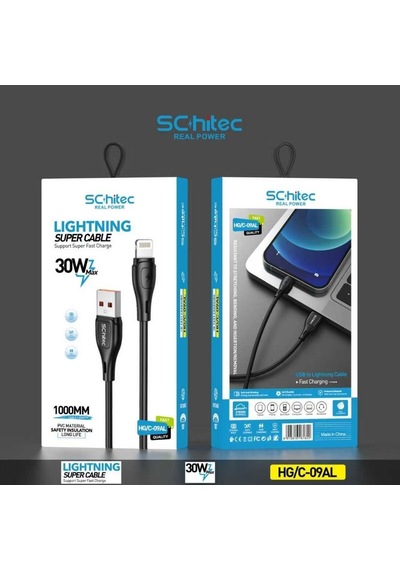 Schitec Usb-a To Lightning 30w Hızlı Data Ve Şarj Kablosu 1m Siyah Hg/c-09al 30 W