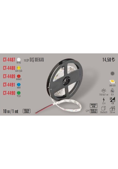 Cata 5 Metre On Çip Slikonlu Şerit Led Dış Mekana Uygun Beyaz (472531628)