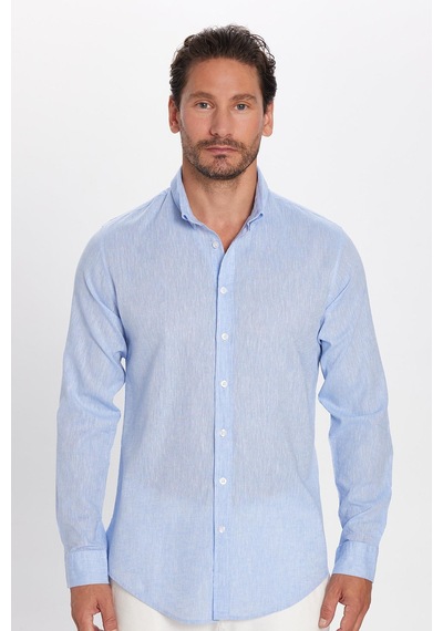 Tudors Erkek Slim Fit Dar Kesim Uzun Kollu Keten Premium Seri Düğmeli Yaka Spor Mavi Gömlek-32818 Mavi Tudors Erkek Slim Fit Dar Kesim Uzun Kollu Keten Premium Seri Düğmeli Yaka Spor Mavi Gömlek-32818 Mavi