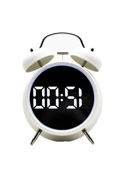 Led Ekranlı Çift Alarm Fonksiyonlu Masa Saati - Beyaz 07 Beyaz