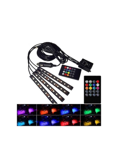 Redno Araç Içi Ayak Altı Led Aydınlatma Rgb 9Led Kumandalı Oto Şerit 12 Volt