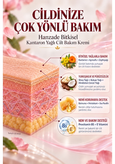 Hanzade Bitkisel Kantaron Yağlı Krem 50 Ml Nemlendirici Yüz, El Ve Vücut Bakım Kremi, E Vitaminli